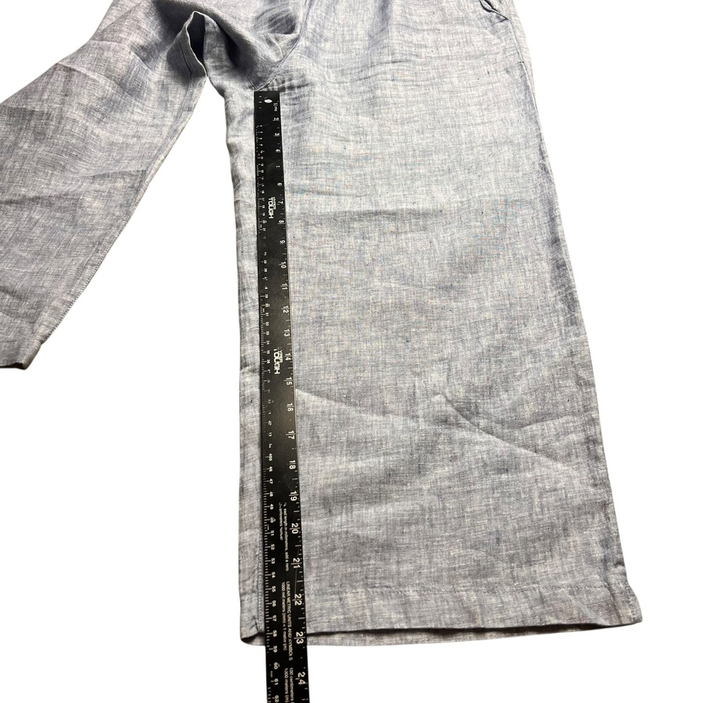 Cynthia Rowley Blue 100% Linen Wide Leg Cropped Pants Elastic Waist Womens L - Picture 7 of 8